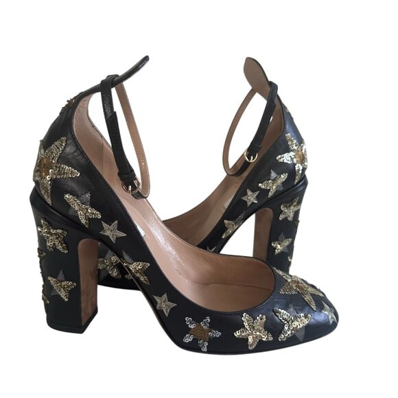 VALENTINO Tango Star 100 Sequined Ankle Strap Heels Size 37 / US 7 - Picture 6 of 10